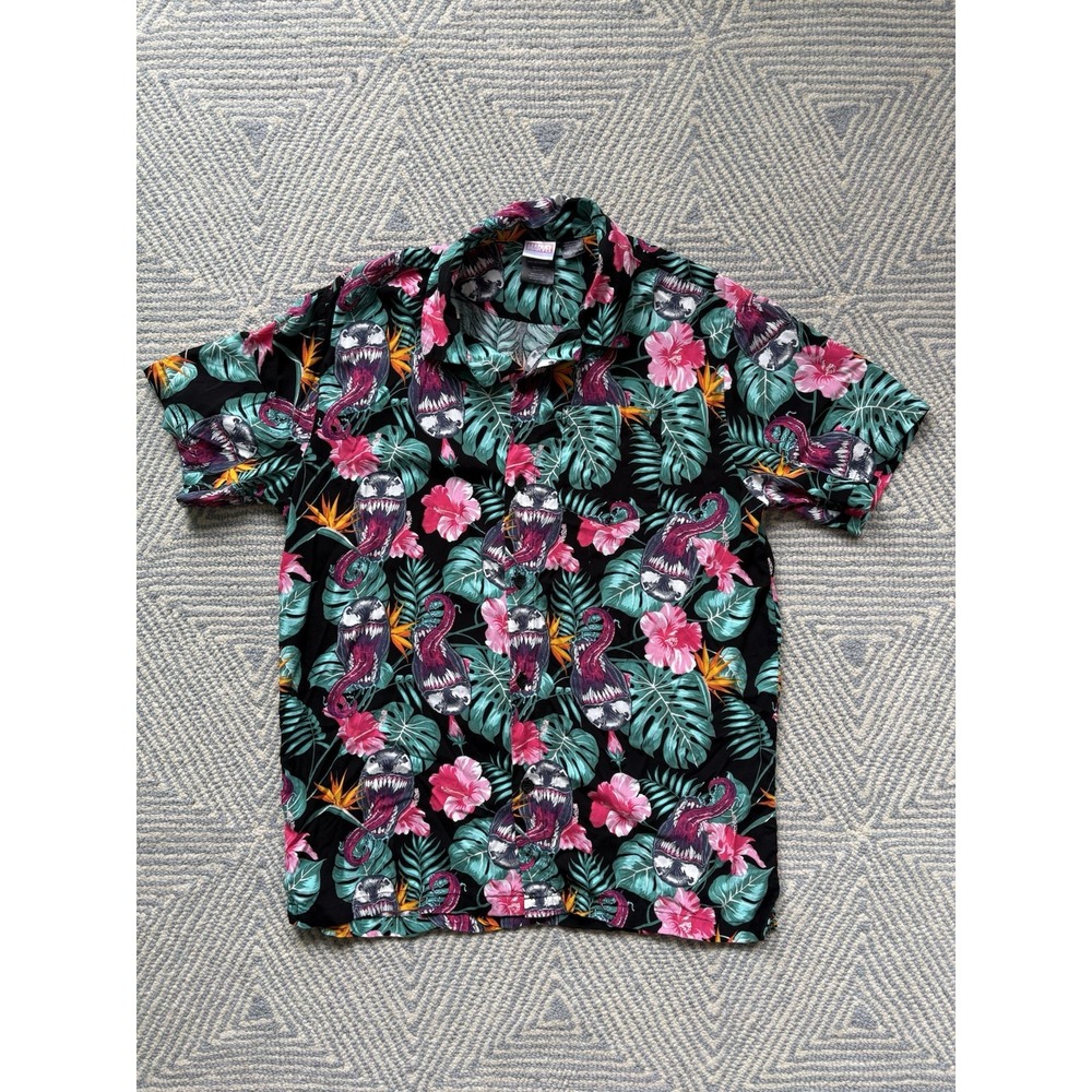 Marvel Venom Floral Hawaiian Style Button Rayon Shirt - Multicolor - Medium